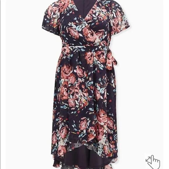 TORRID supplice  FAUX WRAP midi DRESS SWISS DOT FLORAL DARK GREY‎ plus size 4 - Picture 4 of 15